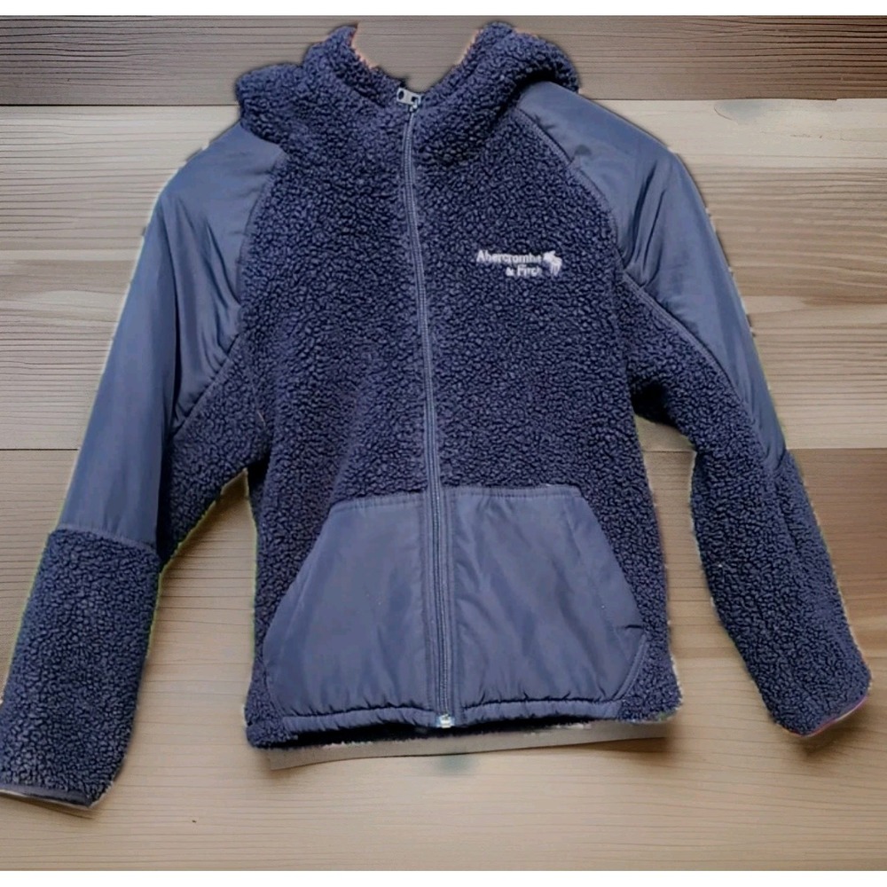 Abercrombie Kids Sherpa Shearling Zip Jacket 9/10 Lined Minky Fleece Hooded Coat